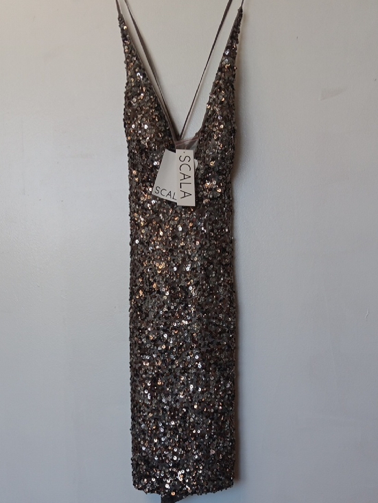 Scala Dresses & Skirts - Vintage Scala Metallic Sequin Slip Dress in Bronze-Taupe